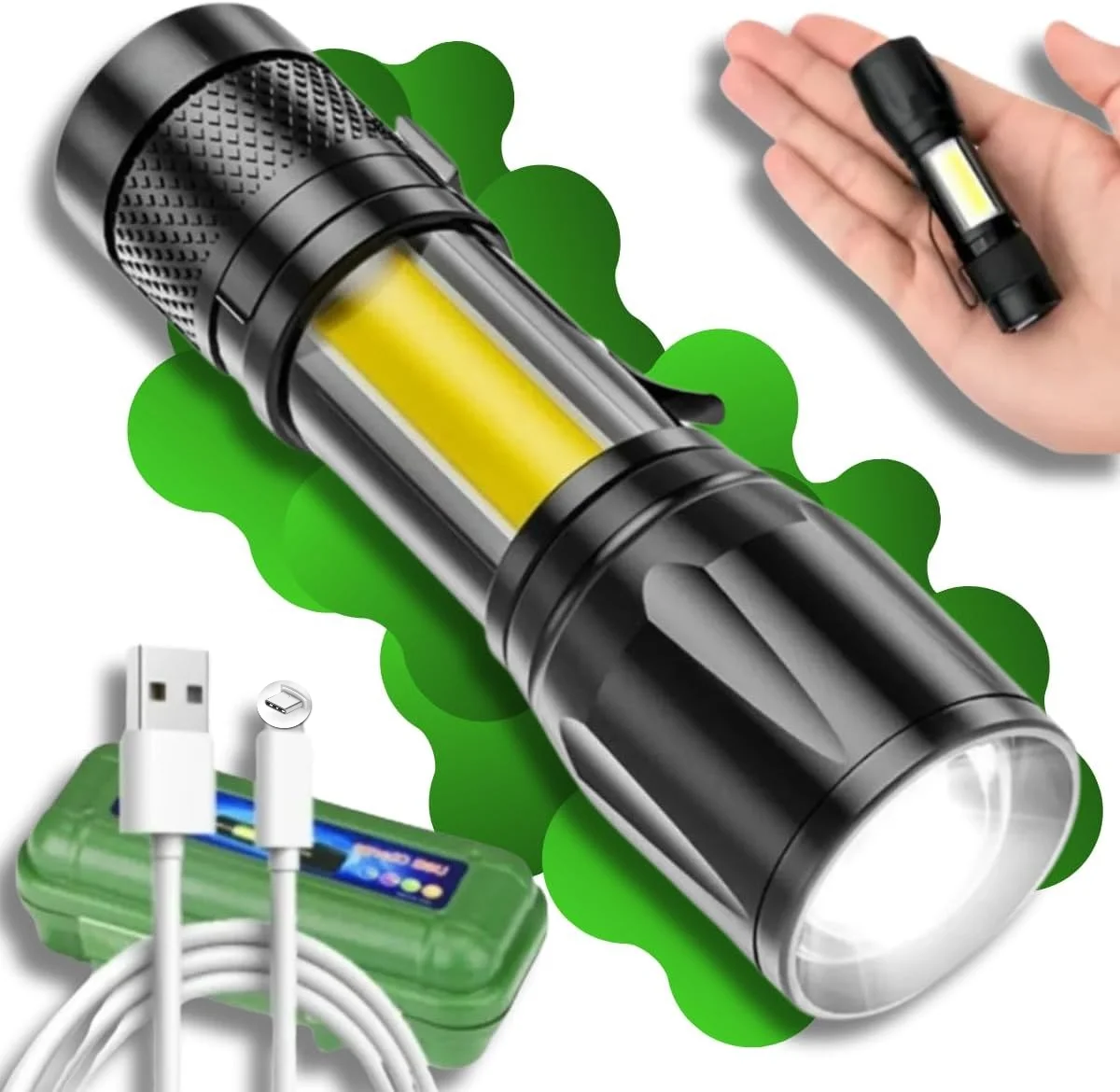 Mini-LED-Taschenlampe COB+XPE Tragbare Taschenlampe USB-Aufladung Kleine Taschenlampe Zoomfähige Fokuslichter Taktische Taschenlampen mit Stiftclip