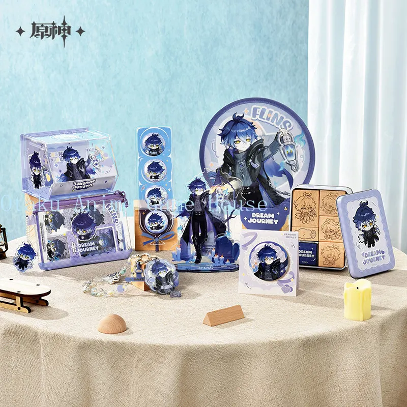 Genuino Oficial Genshin Impact Flins: Insignia de Anime, Abanico Plegable, Soporte Acrílico, Colgante para Teléfono, Pegatina, Sello de Madera, Regalo