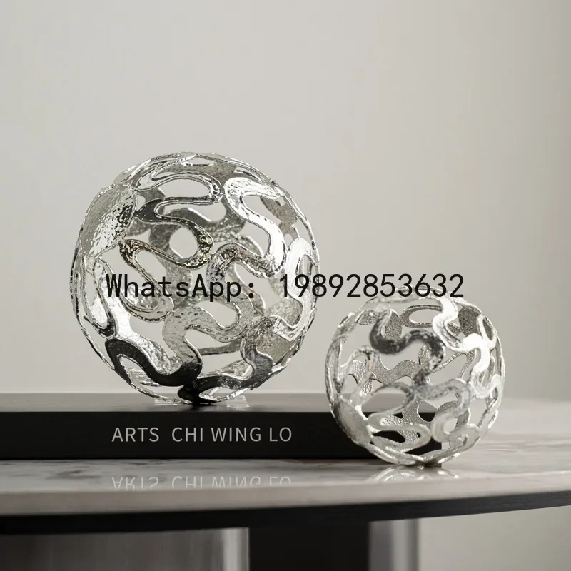 

a17 Hollow Metal Ball Wave-shaped Silver Ball Sphere Silver Circle Metal Handicrafts Figurine Home Decoration Accessories