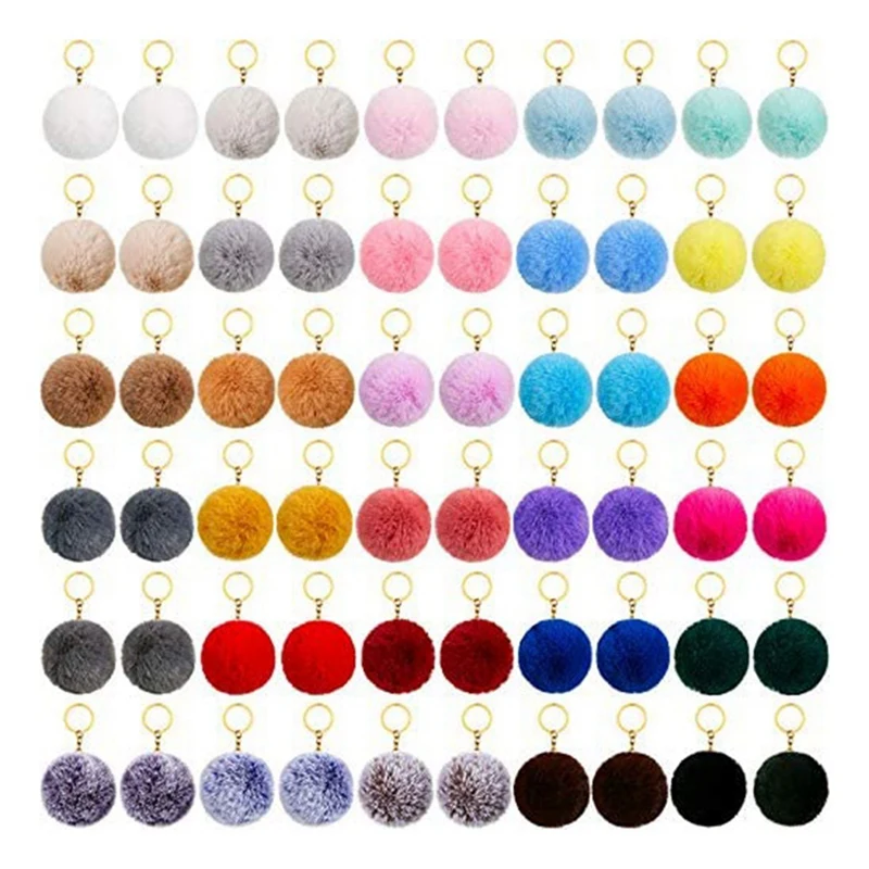 50Pcs Lazy  Pompony Key Buckle With Key Chain Embryo  Artificial Fur Pompony Key Chain DIY Accessories