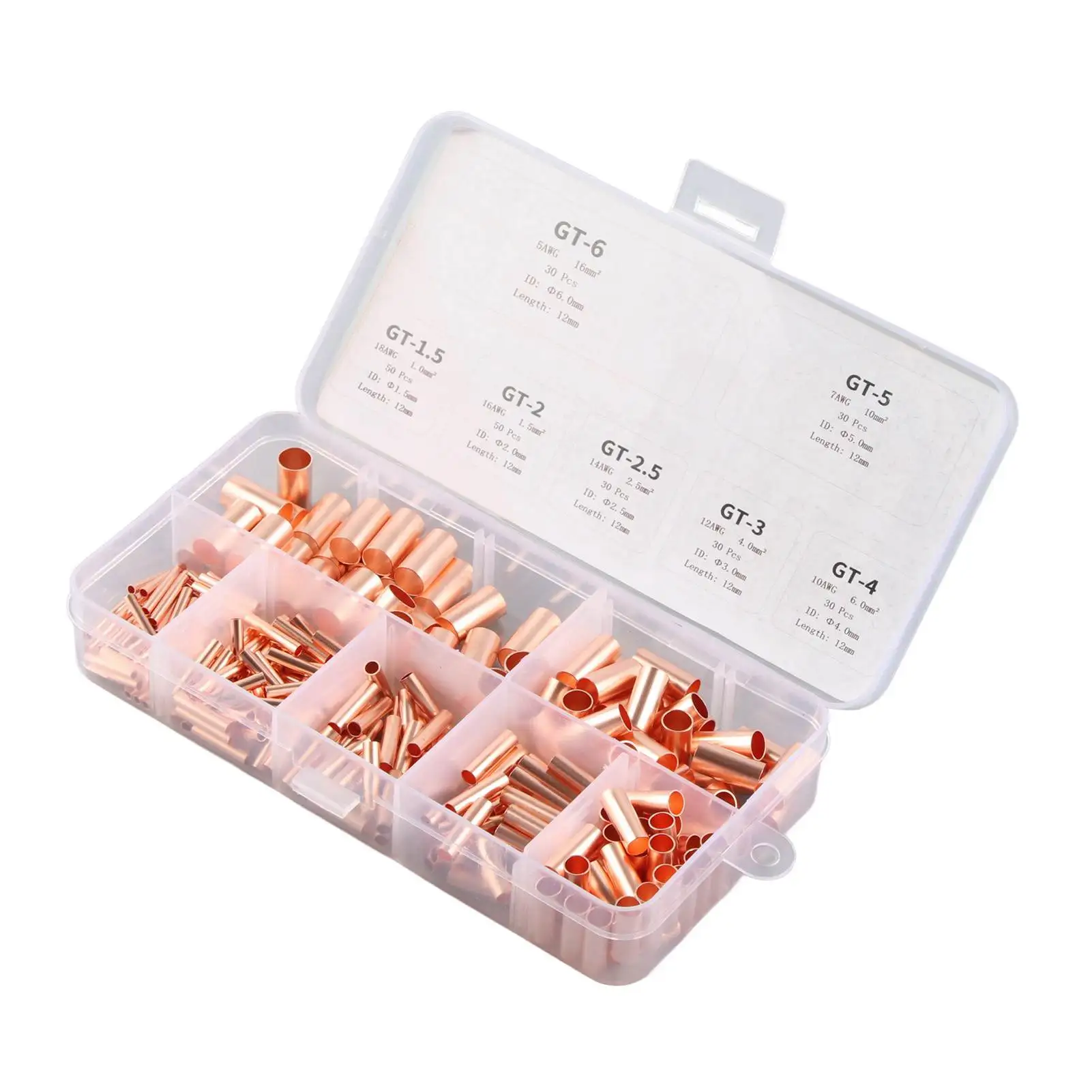 

Terminal Copper Connector, 250Pcs Copper Tube Connector Kits Terminal Connecting Set Wire Hardware Supplies