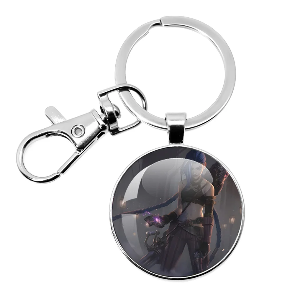 Cartoon Arcane2 Jinx Isha Powder Keychain 25MM/30MM Glass Key Chain Backpack Accessories Pendant Keyring Gifts