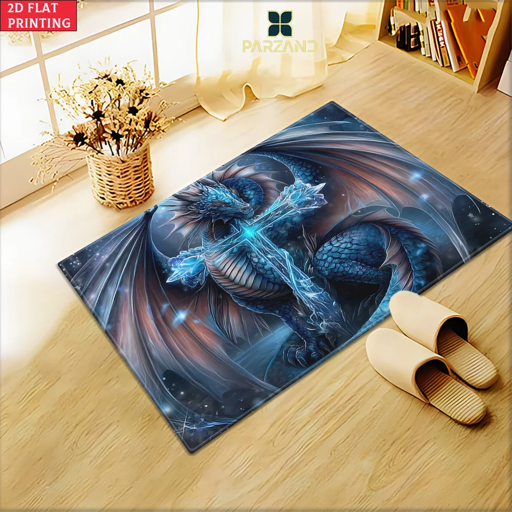 Fantasy Dragon Art Print Polyester Floor Mat Rug Runner Hallway Decor Mythological Beast Steampunk Gothic Home Entrance Area Car