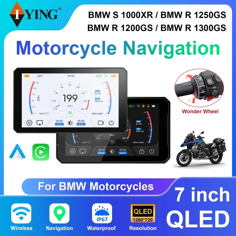 IYING 7 Motorcycle Navigator For BMW R1250GS R1200GS R1300GS S1000XR IP68 Wireless CarPlay Android Auto GPS Moto Display