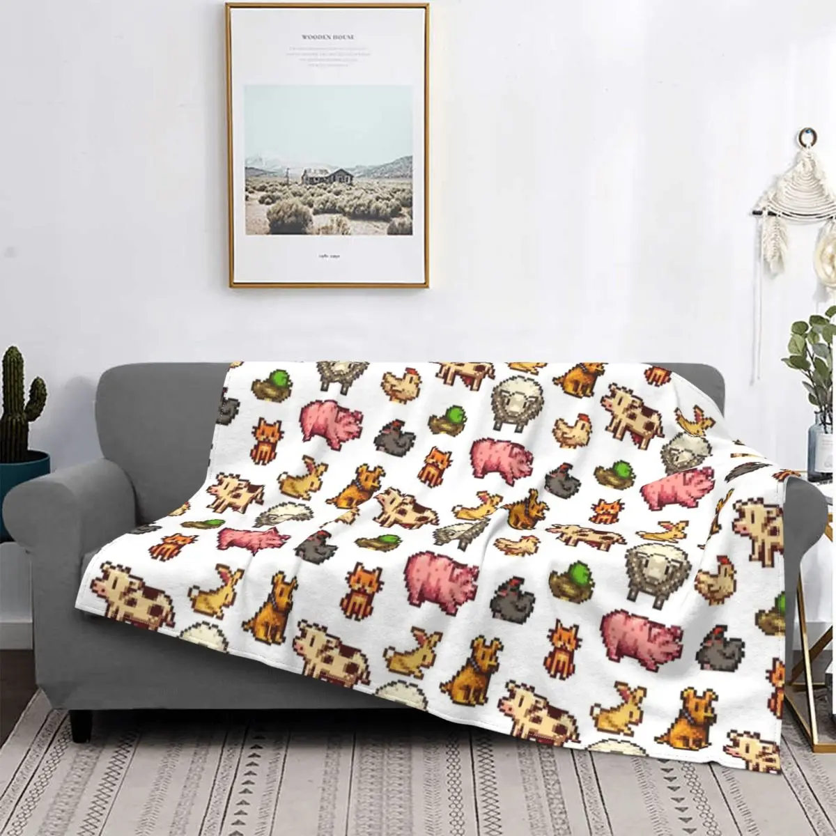 Stardew Valley Animals Blanket Flannel Textile Decor Multi-function Lightweight Thin Throw Blanket for Bedding Outdoor Rug Piece