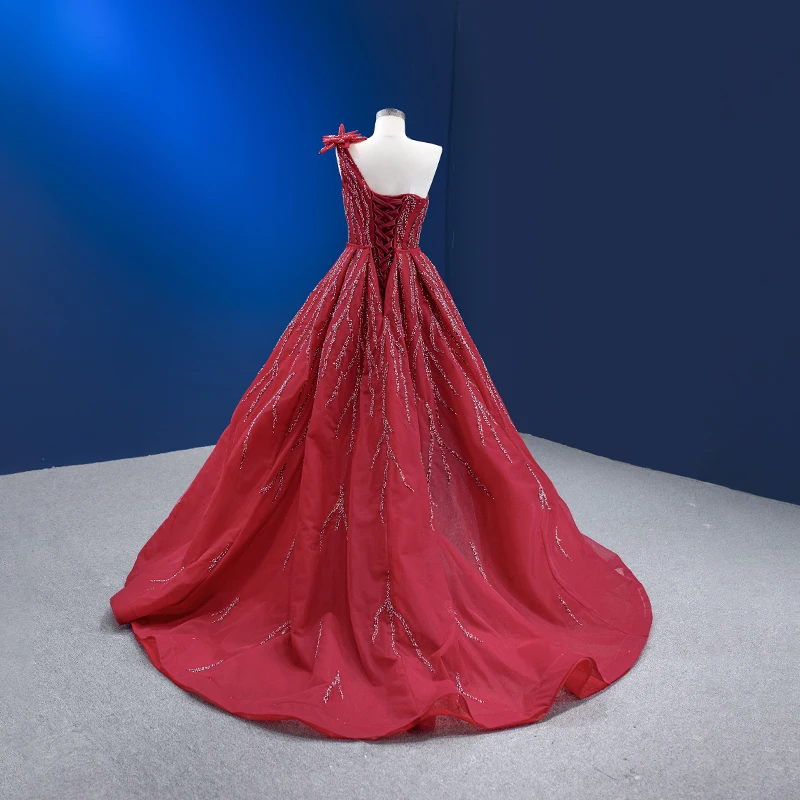 222179 vermelho um ombro sereia grânulos cristais vestidos de noiva borgonha vestidos de casamento para festa de casamento