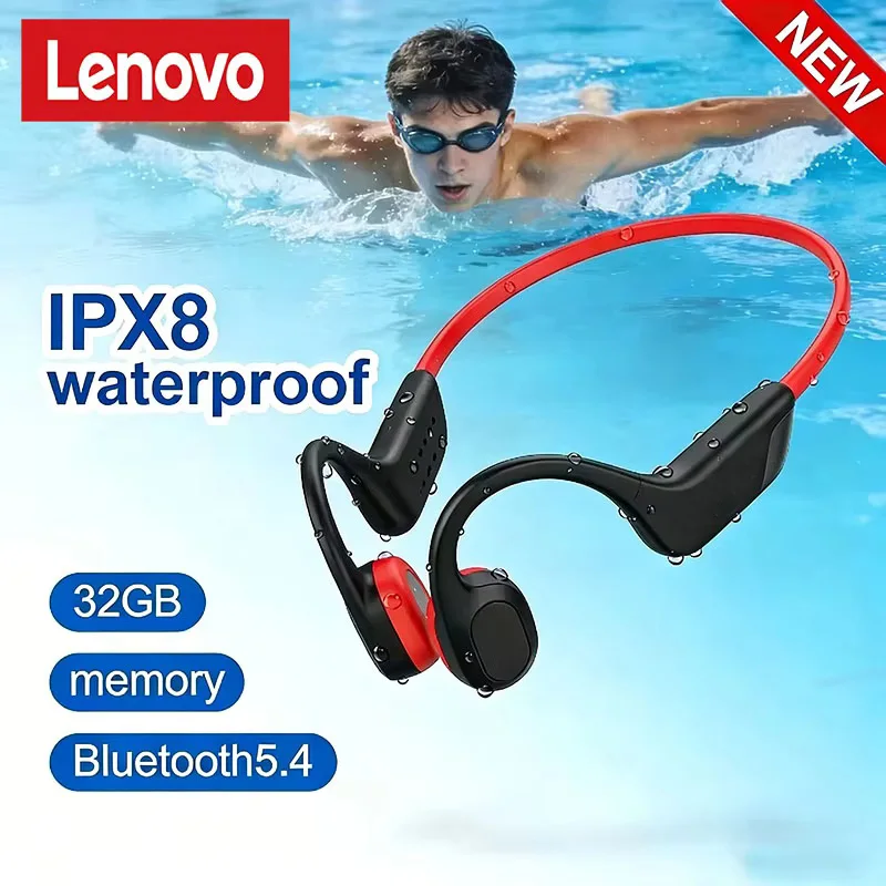 Image of Lenovo Real X8 Wireless Bone Conduction Headset Kopfhörer IPX8 Bluetooth 5.3 zum Schwimmen, wasserdicht, für Fitness, Sport