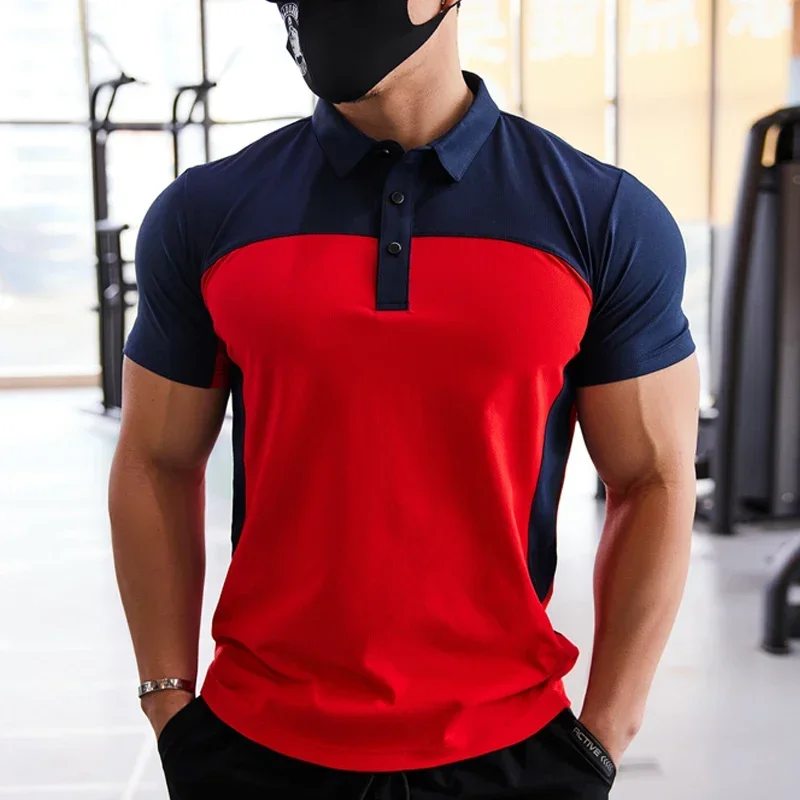 Camiseta deportiva a la moda para hombre, sudadera para gimnasio, correr, Fitness, manga corta, Top ajustado, Polo informal de negocios,