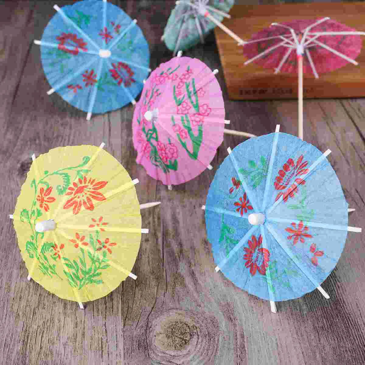 OUNONA 144 pcs Cocktail Parasol Drink Umbrellas Paper Parasol Picks for Drinks Hawaiian Party and Pool Party Supplies