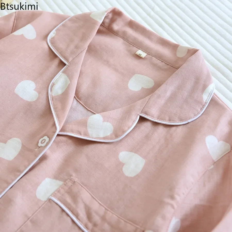 2025 Women's Spring Autumn Pajama Sets 100% Cotton Long Sleeve Pants Two Pieces Love Print Lovely Sweet Home Furnishing Suit New