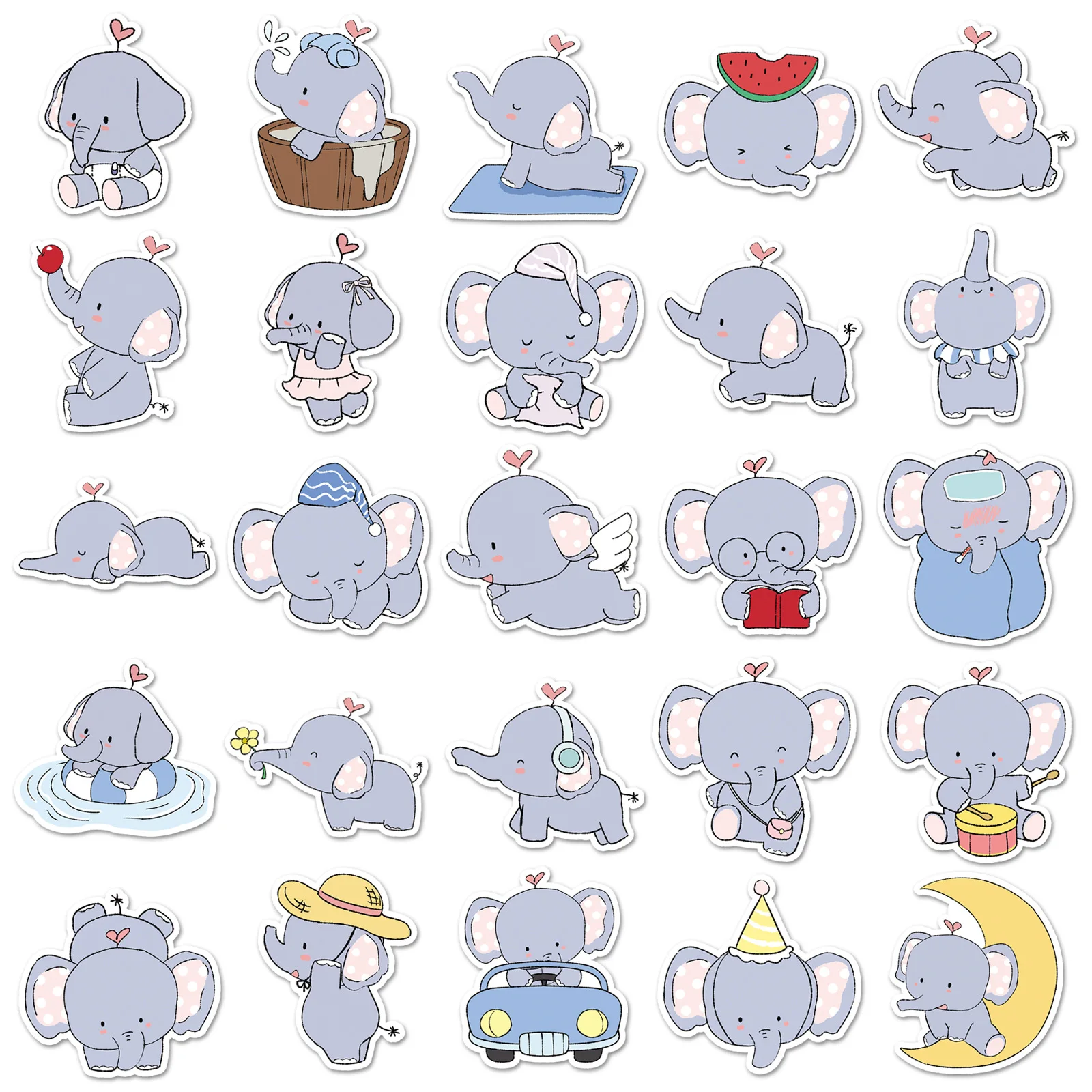 10/30/50PCS 귀여운 만화 아기 코끼리 스티커 DIY 전화 노트북 수하물 스케이트 보드 낙서 데칼 아이를위한 재미