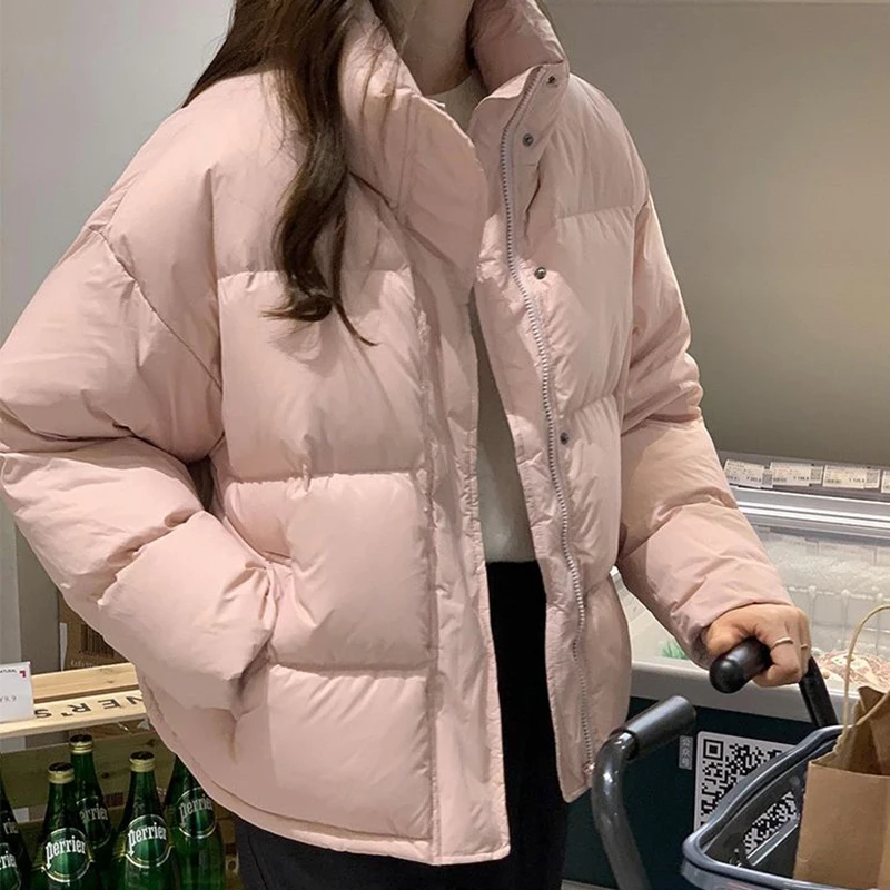 

Rimocy Winter Warm Thick Short Parkas Women Korean Stand Collar Cotton Padded Coats Female Zipper Up Puffer Down Jacket Woman