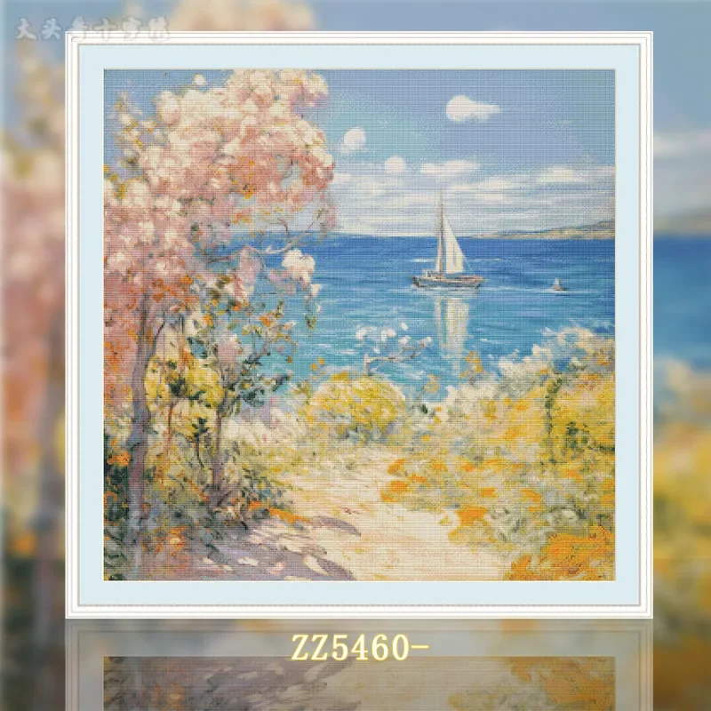 [ZZ5460-Oil Painting Sailboat] Cross Stitch Needlework Kit 14CT 16CT, Cotton Embroidery Threads, DIY Craft Project