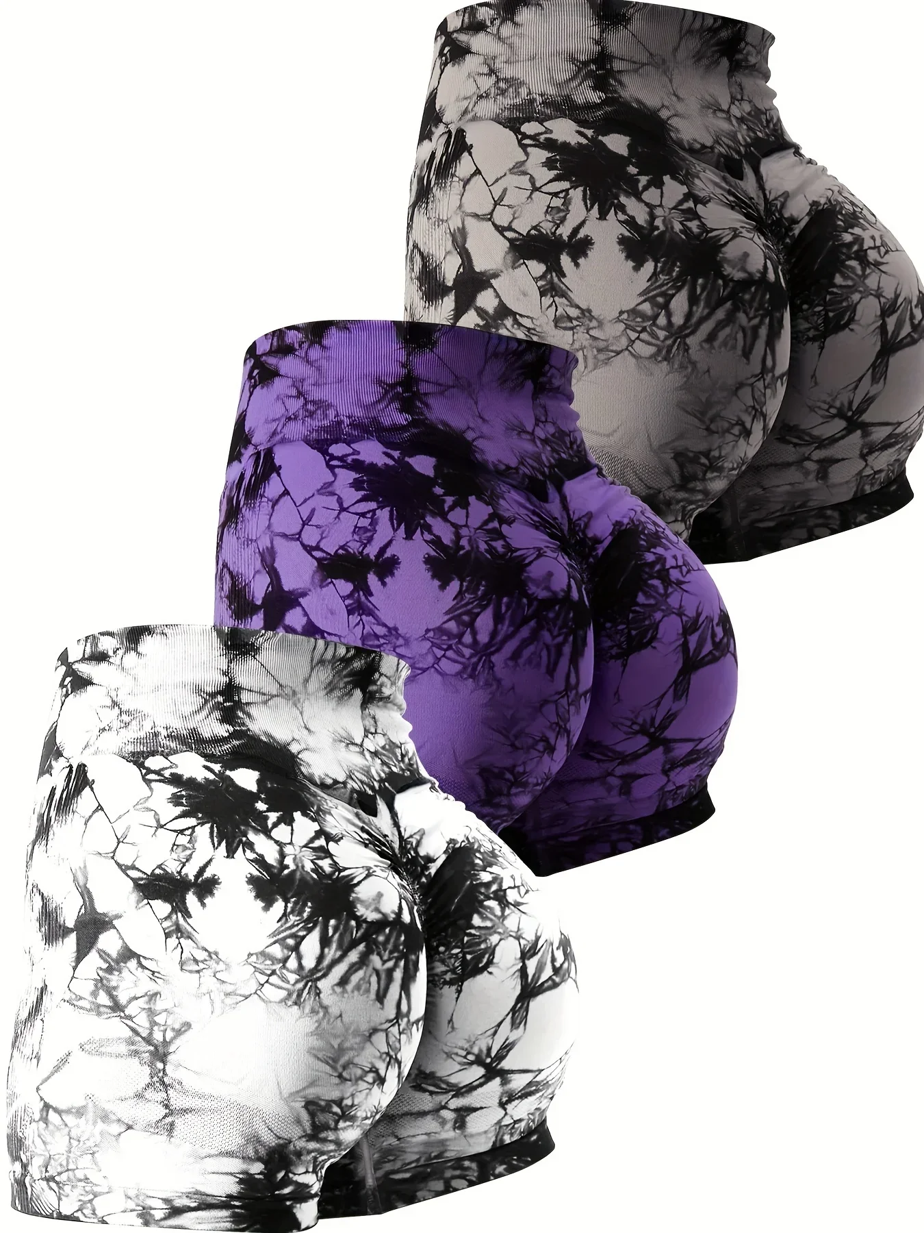 Pantaloni fitness da donna ad alta elasticità, vestibilità attillata, pantaloncini da yoga per esercizi da ciclismo, pantaloncini traspiranti a vita alta, set da 3 pezzi