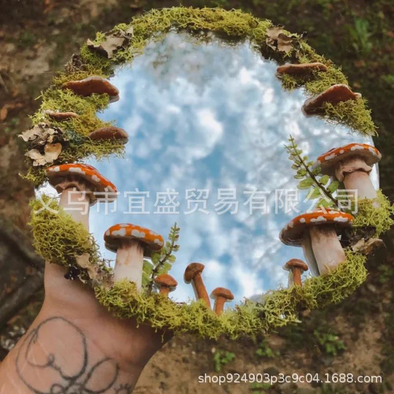 Garden Mirror with Forest Theme - Mushroom & Moss Ornament, Natural Home Decor, Woodland Style