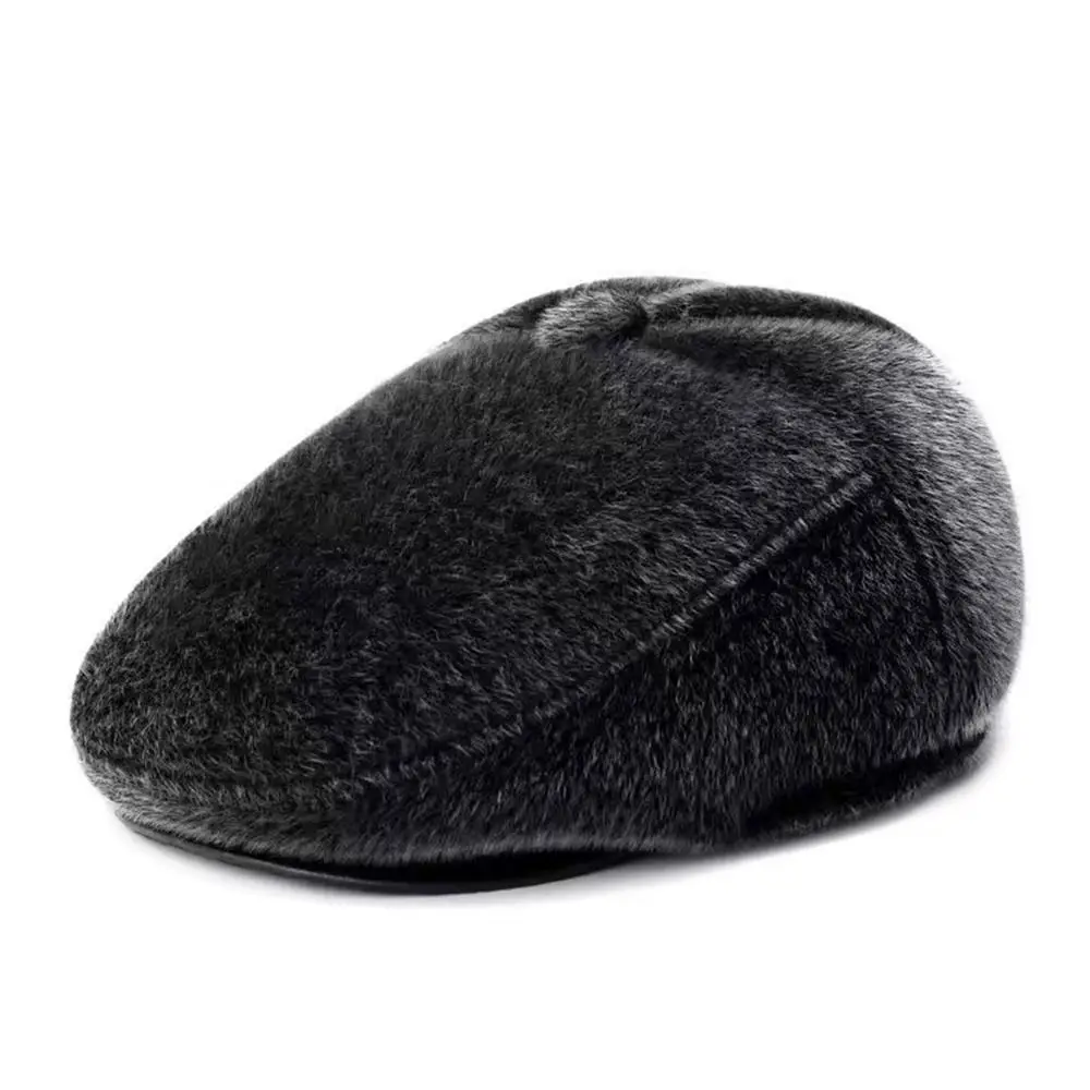 Fashion Warm Wool Berets Hat Windproof Thickening Cabbie Flat Cap Casual Ear Protection Newsboy Hat for Men