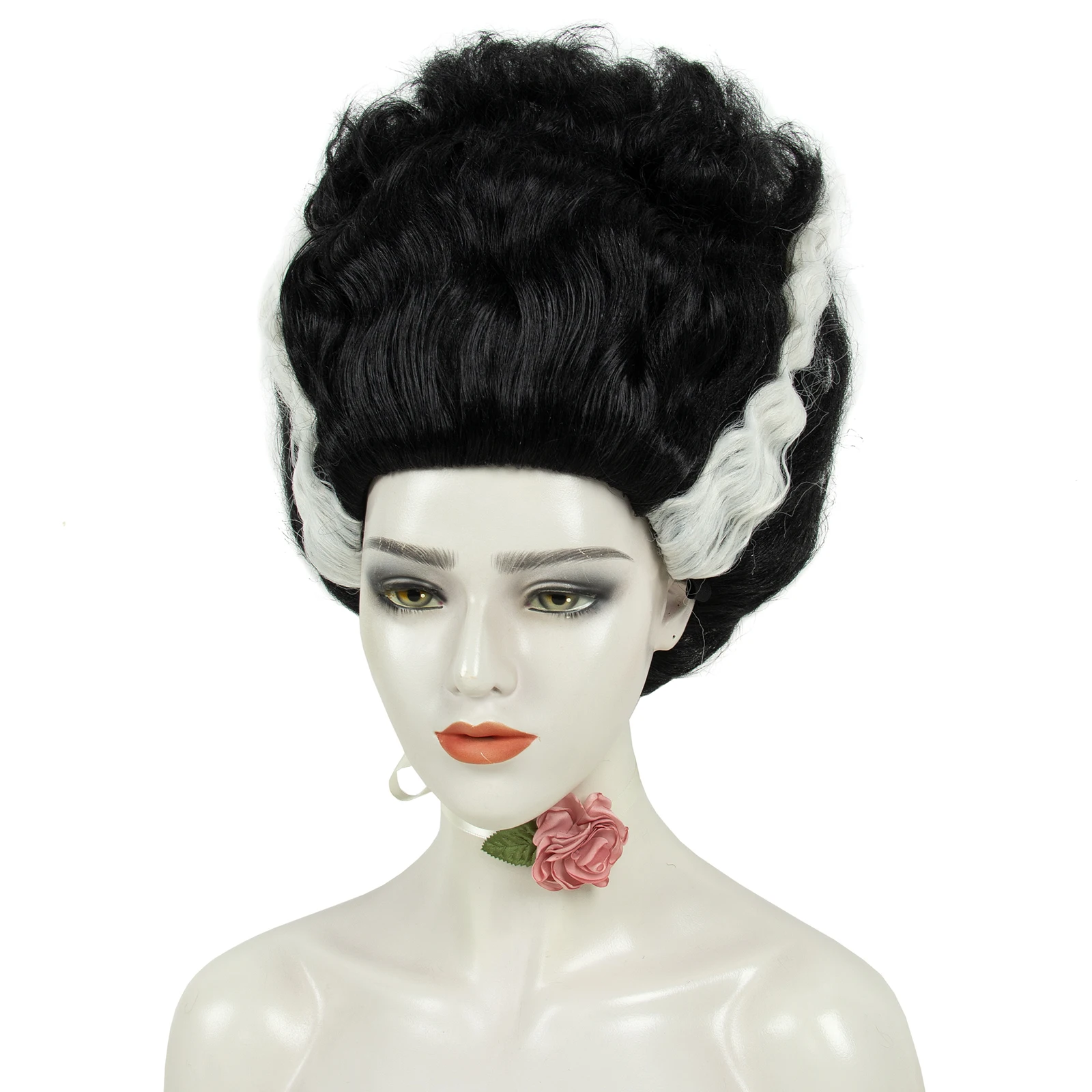 REEWES Zwart-wit Afro Pruik Bijenkorf Frankenstein Bruiden Cosplay Synthetisch haar Dagelijks Feest Halloween Kostuum Aankleden