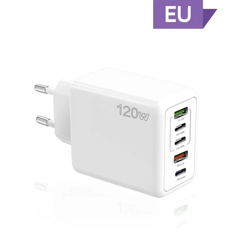 Multi-poorten USB C-oplader 120W PD Type C Snelle wandlader EU/US/UK-stekker voor iPhone Samsung Xiaomi Huawei Mobiele telefoonadapter - afbeelding 1