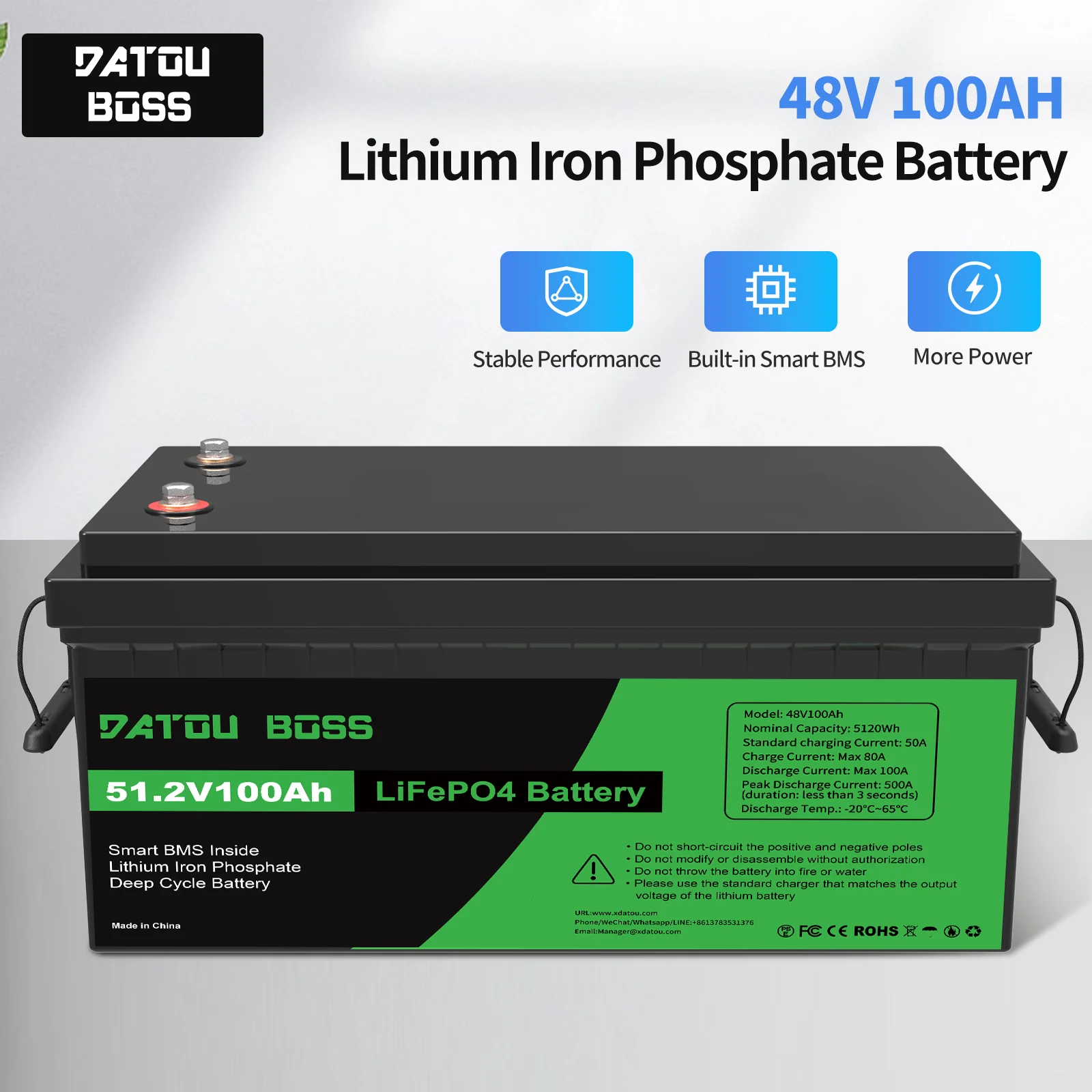 

DTOUBOSS LiFePO4 Battery 12V24V48V 100Ah Rechargeable Solar System RV Outdoor Travel Home Local Warehouse Free Shipping NO TAX