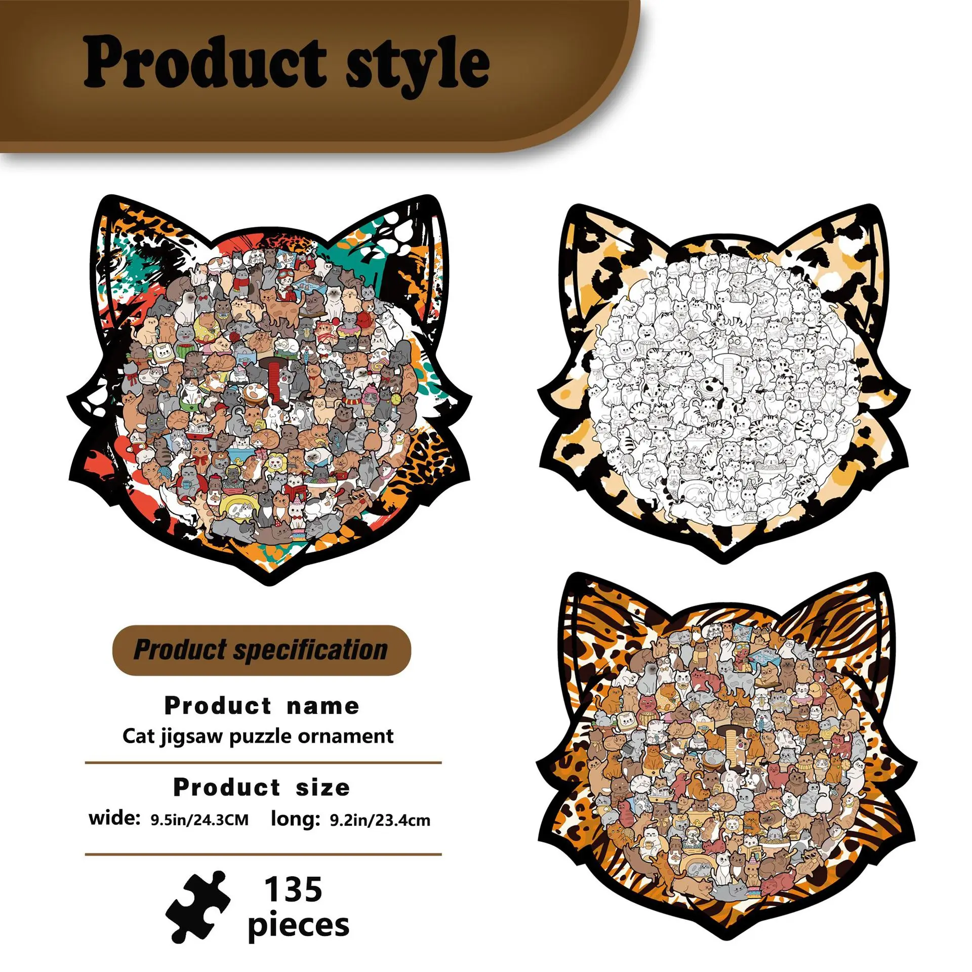 135PCS Cat-shaped Wooden Jigsaw Puzzle Irregular Dog Puzzle Pieces Stress-Relief Game Birthday Xmas Gifts for Home Decorations