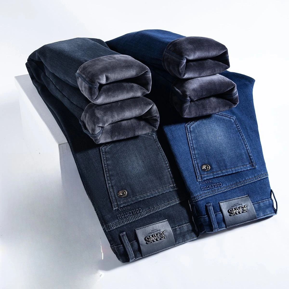 أزياء الجينز الخريف الشتاء الرجال الجينز القطنية المرنة تنوعا مريحة الأعمال مستقيم سراويل تقليدية الخريف والشتاء #5