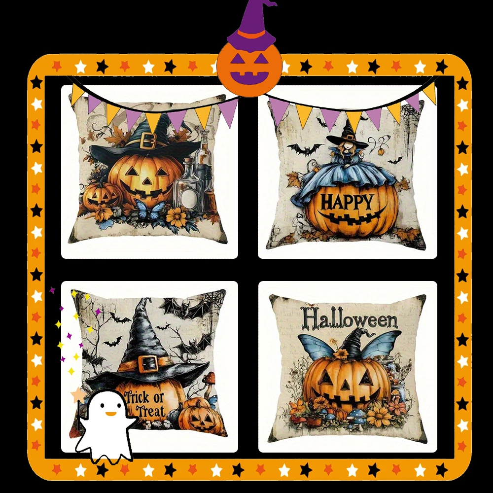 

Pumpkins with Witch and Halloween FunSuitable for sofa car bedroom decorative cushion cover pillow cover