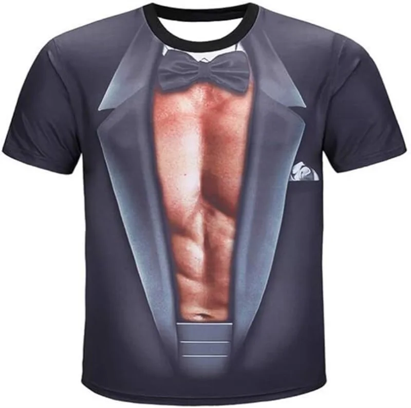 Herren Cartoon 3D Muskel-ABS Fake Nackt-Print Kurzarm Rundhals T-Shirt Lustiges Neuheit Streetwear Casual Party Cosplay T-Shirts – Detail 3