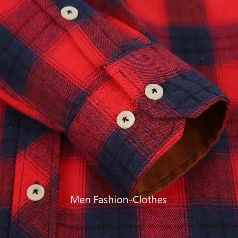 2023 Two Pocket Flannel Shirt Long-Sleeved Chest  Men Casual Plaid Design Printed-Button (USA SIZE S M L XL 2XL)