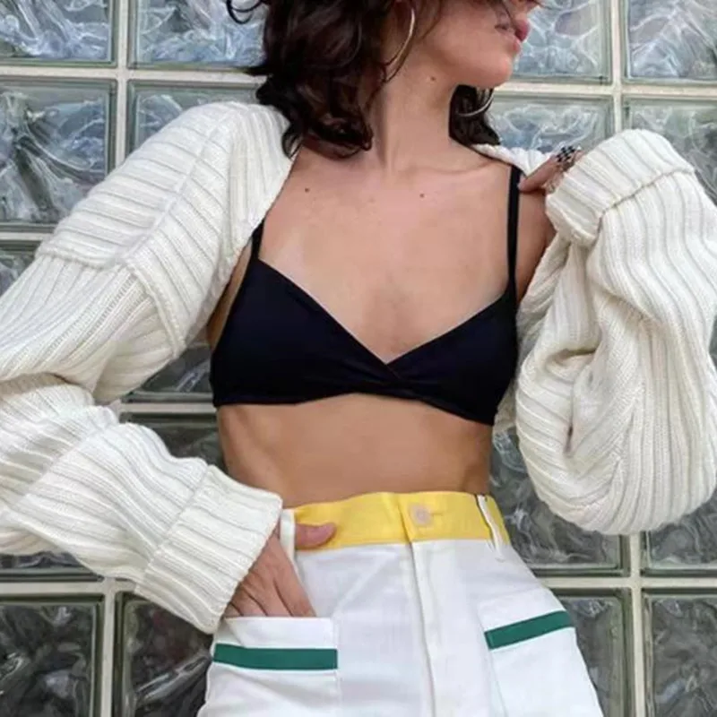 

Модная осенне-зимняя женская одежда, короткая вязаная куртка, кардиган, однотонный женский свитер