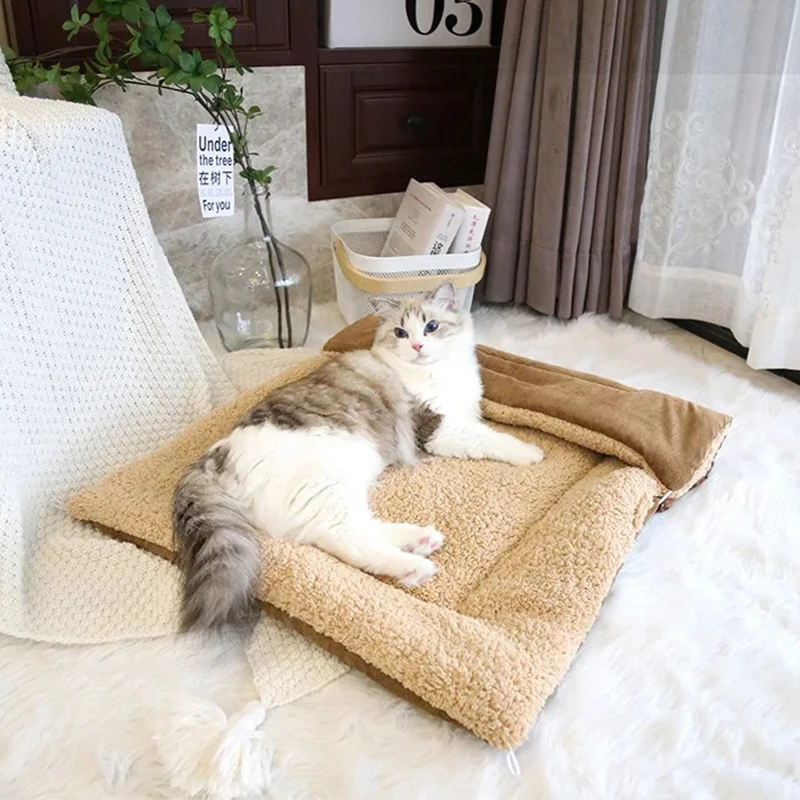 Cats Beds for Winter Warm Accessories Kitten Houses Dog Bed Basket Mat Things Cushions House Puppy Goods Pet Supplies