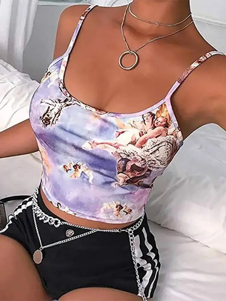 

Slim Sling Angel Print Summer Camisole Women S Sexy Streetwear Short Cropped Navel Bra Top