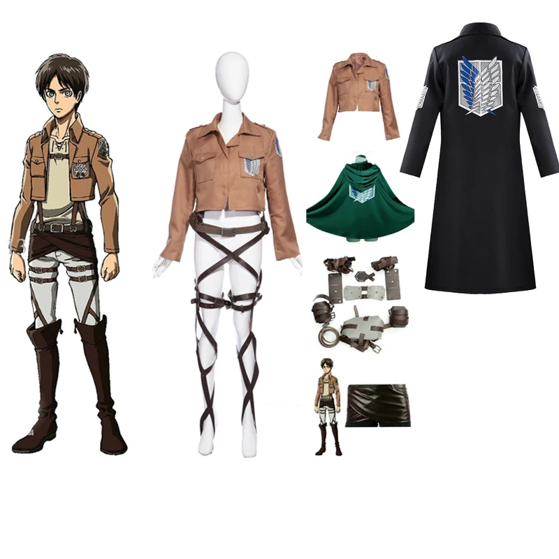 Anime Levi Attack Eren Titan Cosplay garnitur kurtka pasy Shingeki no Kyojin Cosplay kostium z płaszczem legionowe kurtki Halloween