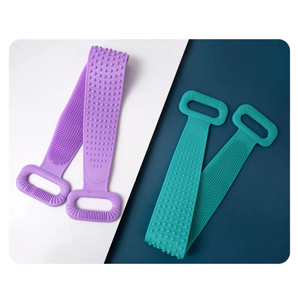 حزام تقشير أزرق 76 سم للاستحمام الجسم، منشفة حمام طويلة من السيليكون، أداة تدليك وتدليك الرقبة العميقة والأكتاف