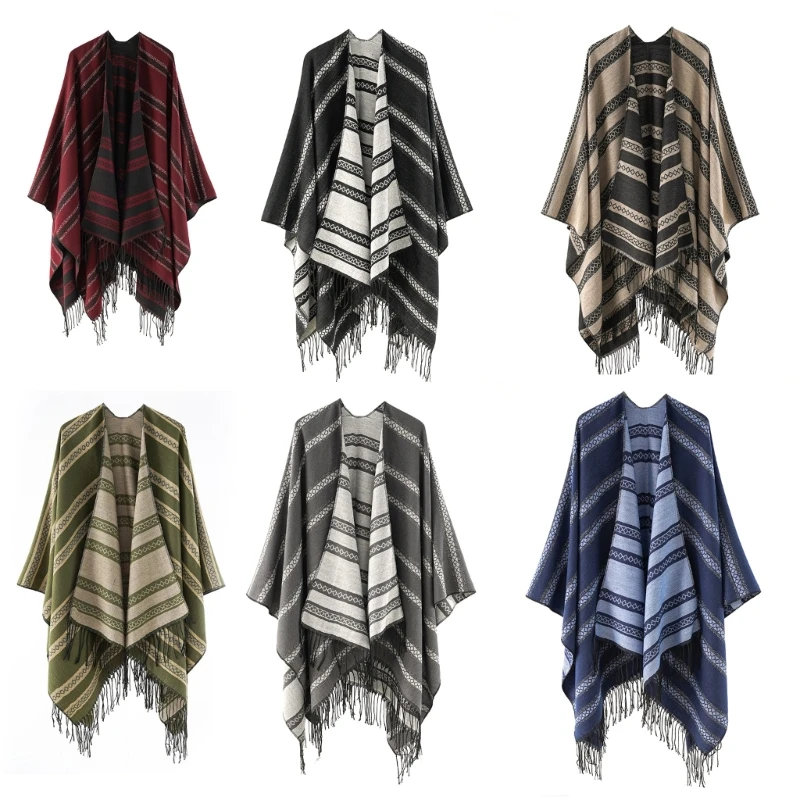 New Women Open Front Scarves Long Shawl Winter Thick Warm Knit Large Scarf with Tassels Shawl Wraps Soft Blanket