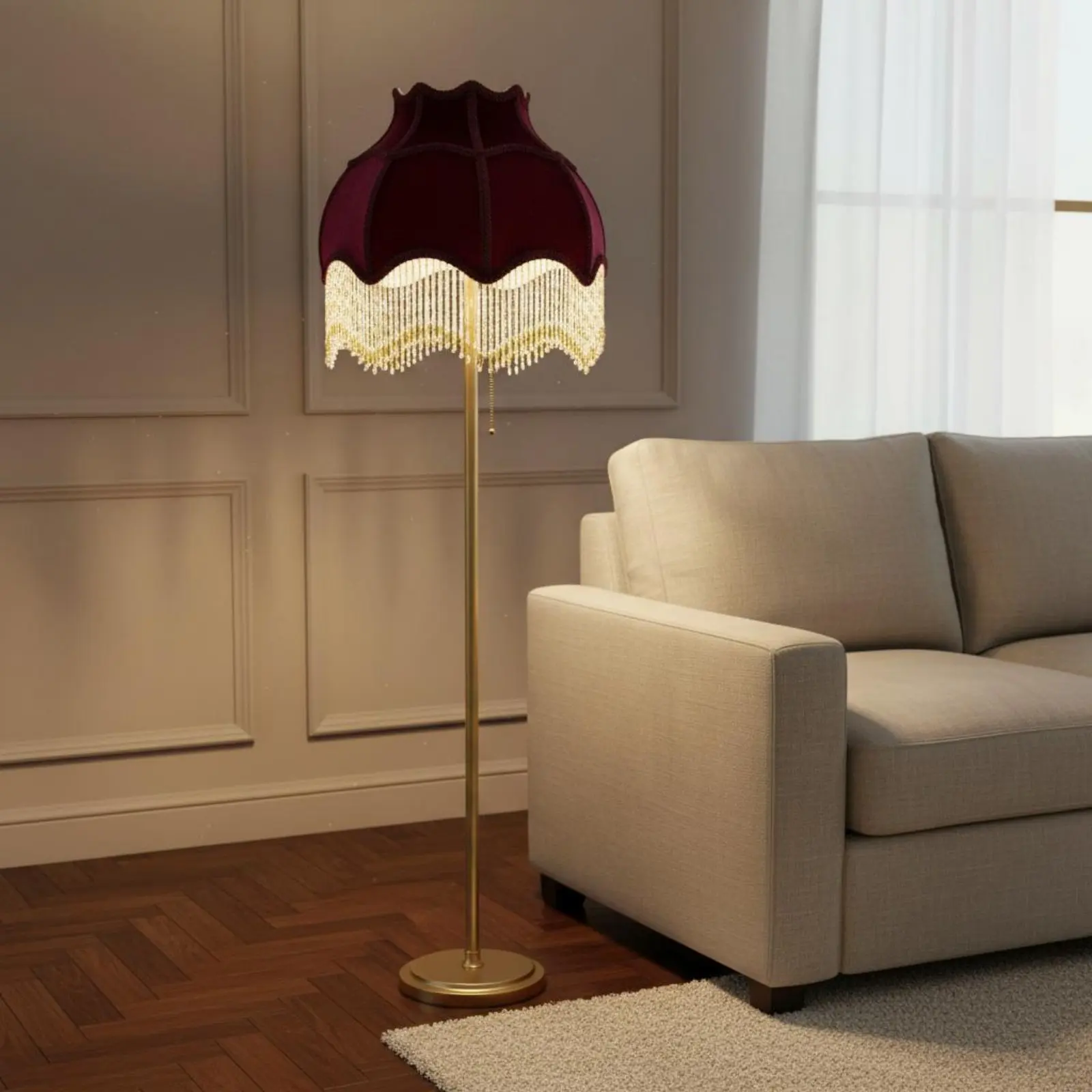 

Beaded Tassel Lampshade Deep Burgundy Velvet Lampshade Beaded Fringe Shade Soft Light Lighting Decor Retro