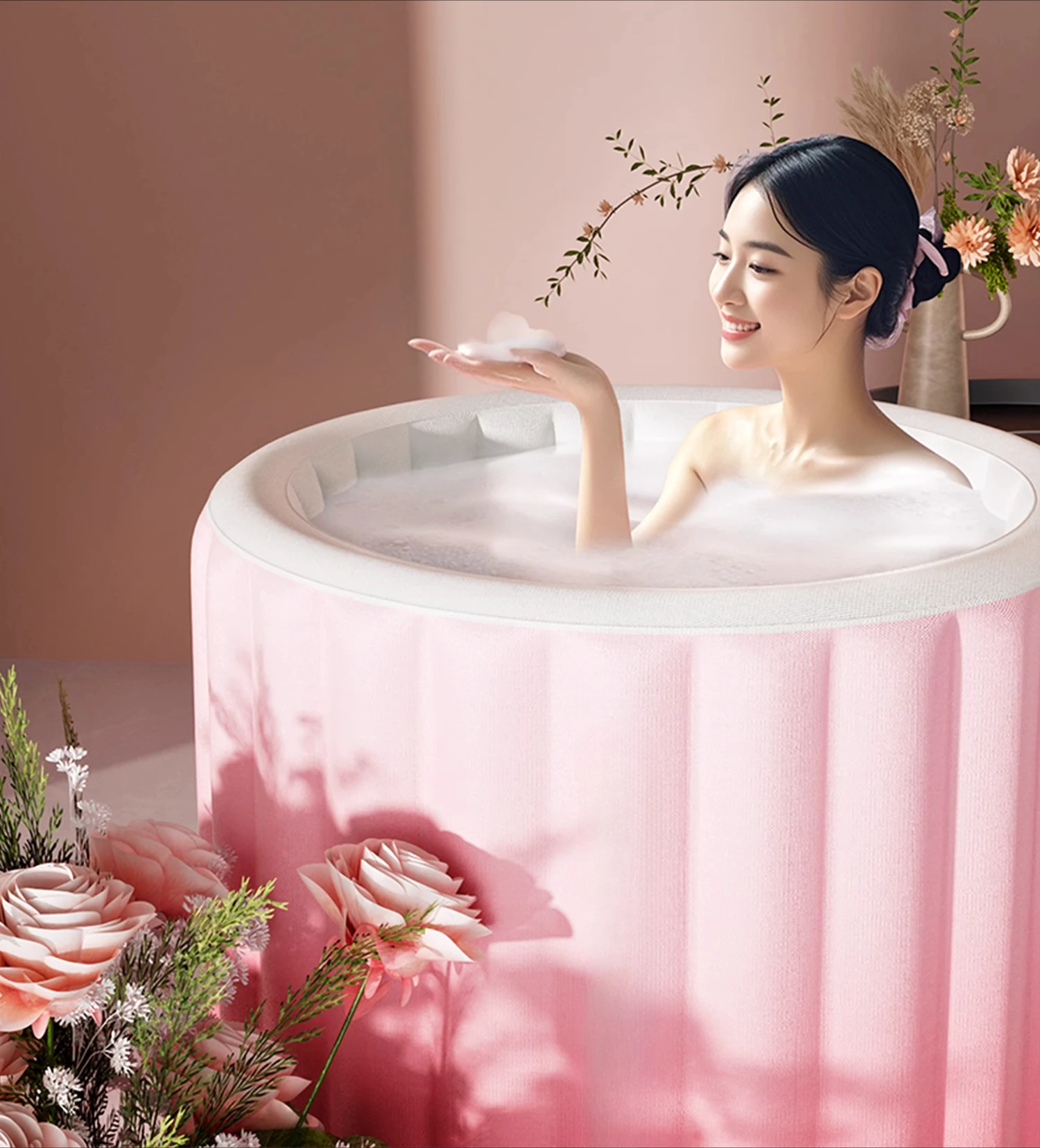 

Automatic inflatable bath bucket Adult household female foldable bathtub Children's bath bucket