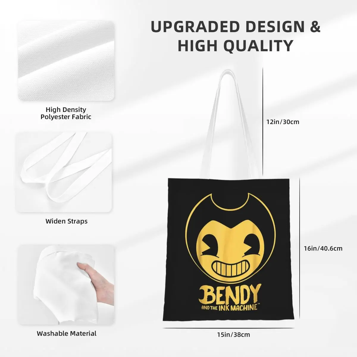 حقائب تسوق Bendy-Ink-Machine من القماش حقيبة حمل قابلة للطي للسيدات حقيبة كتف للسفر #4