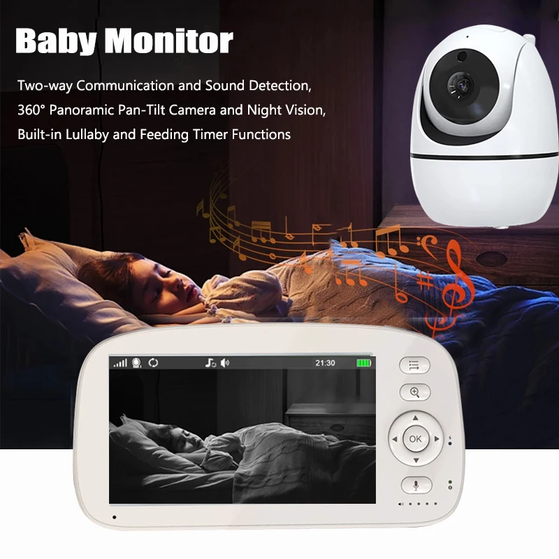 5 Inch Video Baby Monitor With Camera PTZ 4X Zoom Babyphone Cam Security Protection Surveillance Cameras Night Vision Lullaby