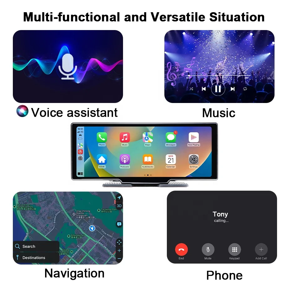 Factory Direct Supply Car 10.26 Inch 4K Touch Screen Dash Cam BT Portable Wireless Carplay Android Auto Display Backup