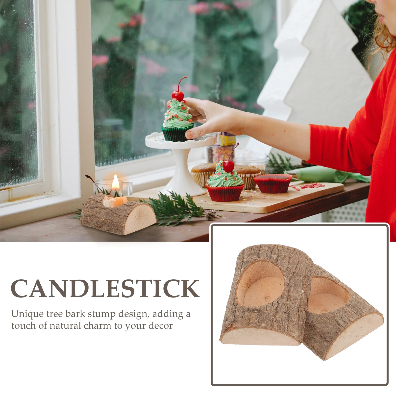 

2Pcs Tree Bark Stump Holder Natural Wood Tealight Holder for Home Decor Table Centerpiece Rustic Wedding Decoration