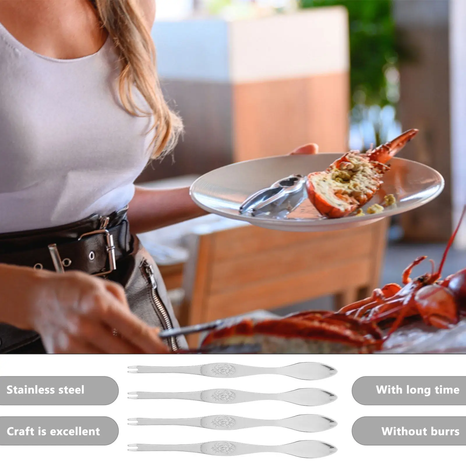 6Pcs Stainless Steel Crab Needle Fork Set for Seafood Lobster Oysters Clams Shellfish Eating Restaurant Home Use Multifunctional