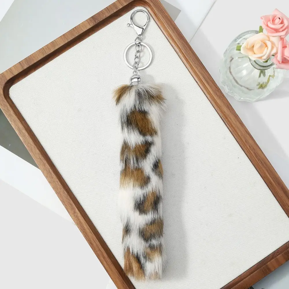 Sweet Cool Leopard Print Fur Tails Pendant Long Hair Hanging Animals Tail Keychain DIY Ornament Plush Tail Keyring Women Ladies