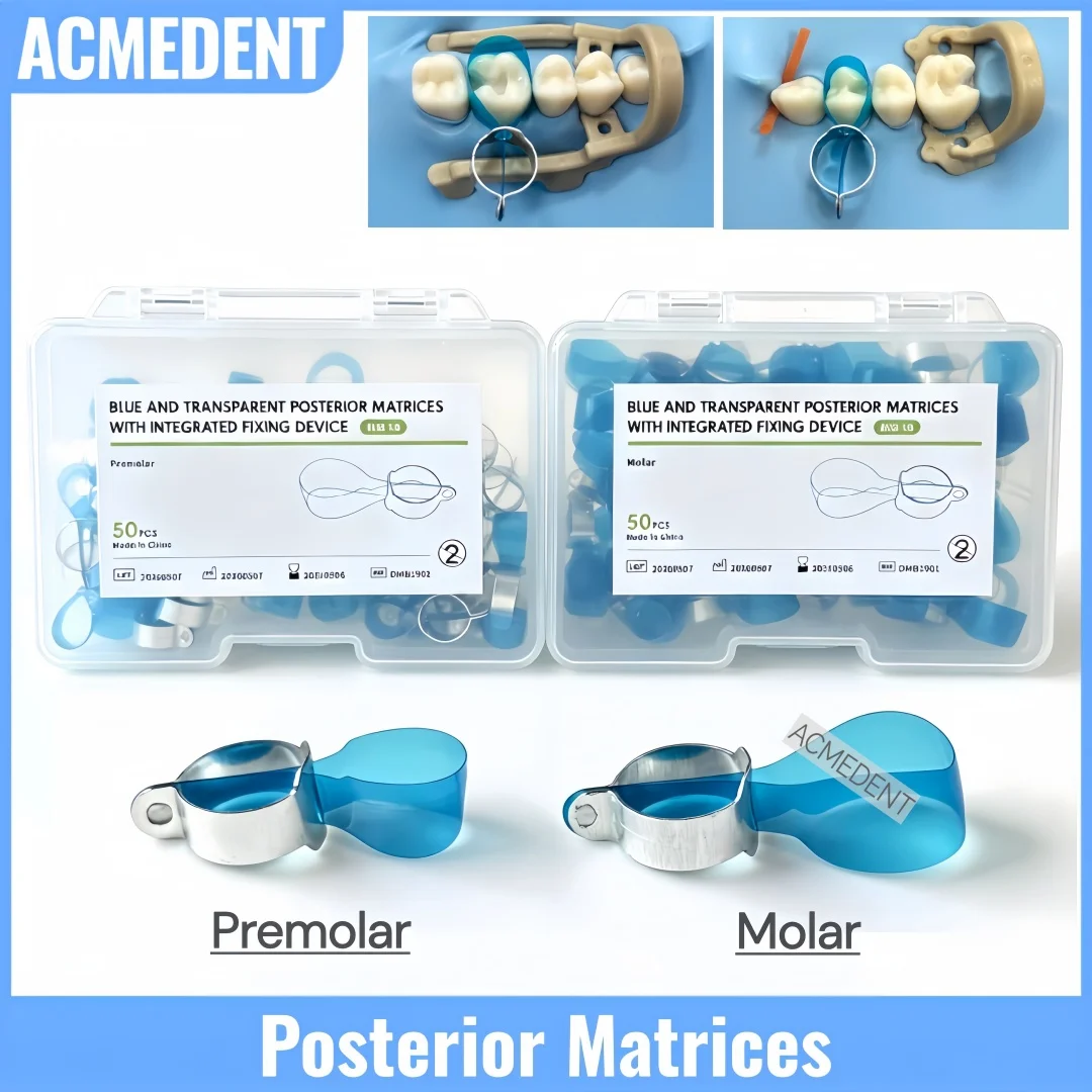 M12 1.0 Dental Blue Transparent Posterior Matrices With Integrated Fixing Device Lucifix Premolar/Molar Matrix Bands Fits Kerr