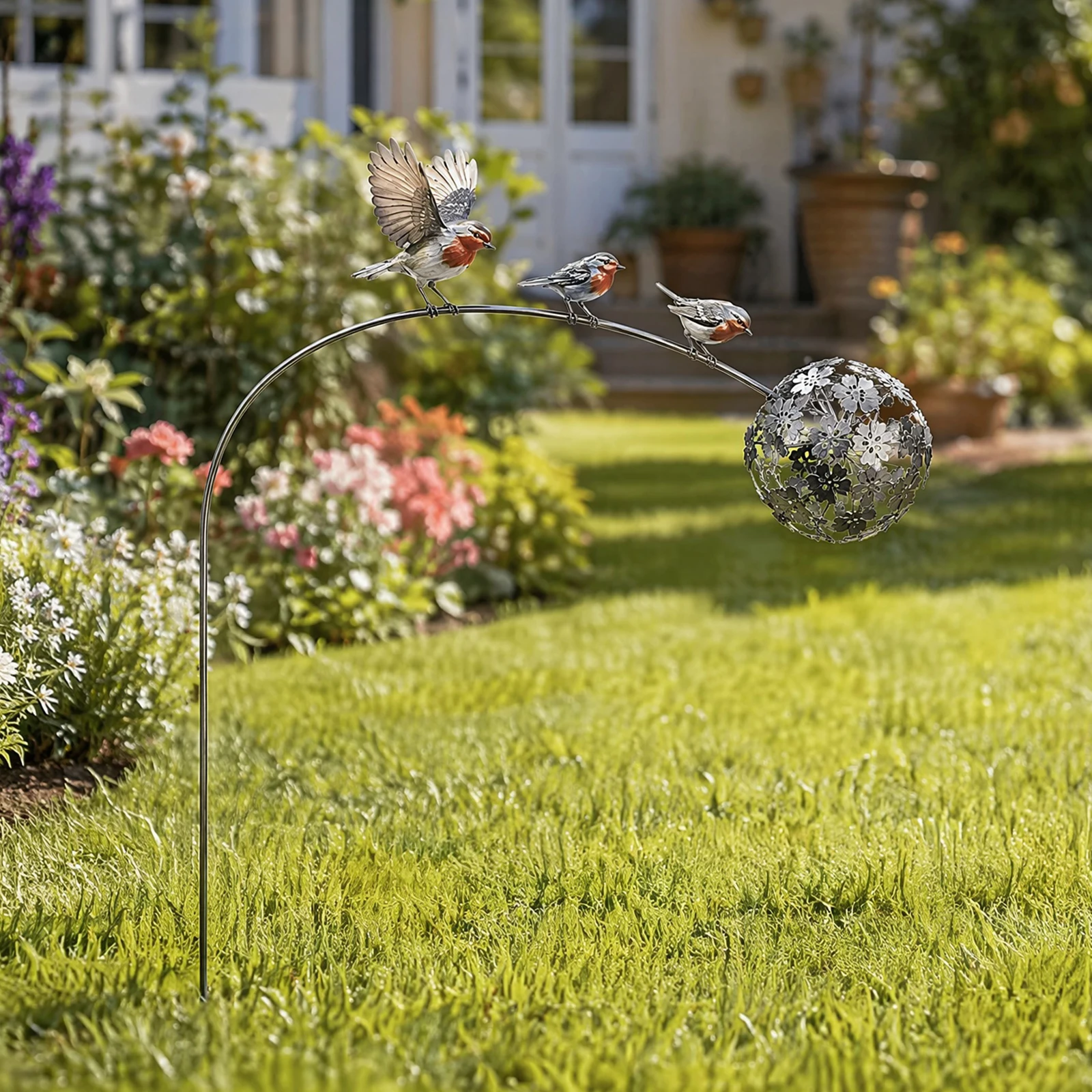 Robin Garden Stake Weather Resist Rustic Robin Birds & Dandelion Sculptures Non-Fading for Lawn Patio Flower Bed Walkway