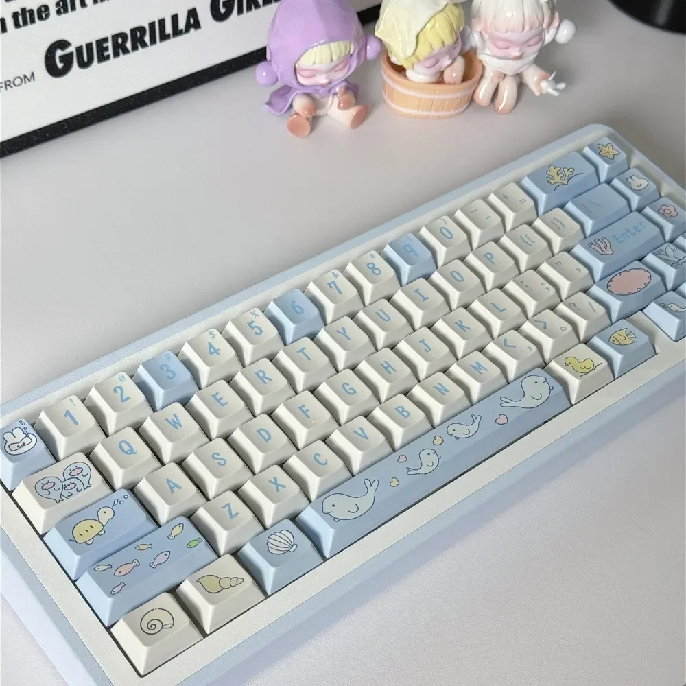 128 tombol, PBT biru dibentuk injeksi dua warna keycap, cherry, bentuk, cocok untuk MX switch gaming keyboard mekanik