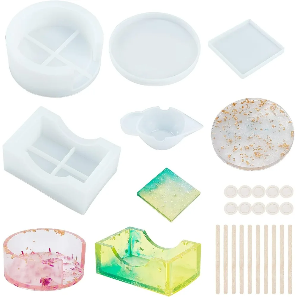 

8Pcs Flower Silicone Molds Daisy Resin Moulds Round Coaster Molds Rectangle Silicone Epoxy Casting Mold Coaster Resin