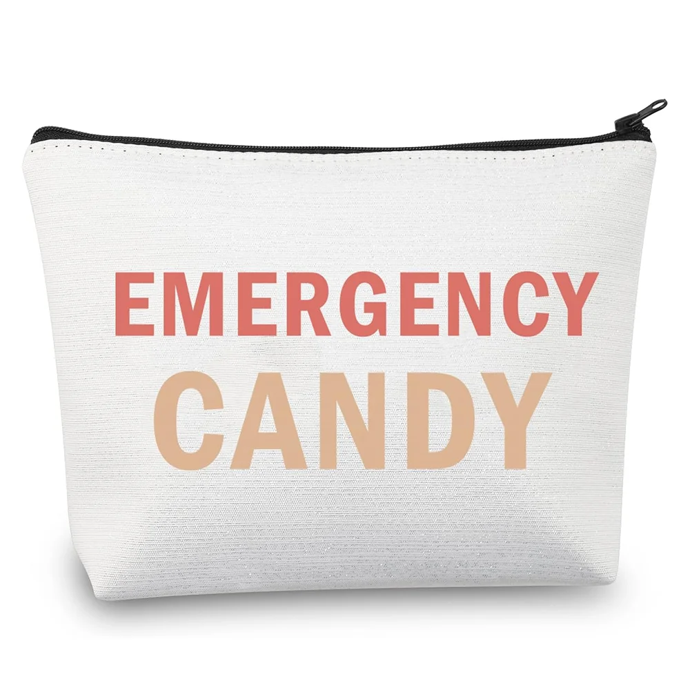 

1Pcs Emergency Candy White Makeup Bag Candy Lover Cute Gift Emergency Food Bag for Women Girl Sister Best Friend Graduation Gift