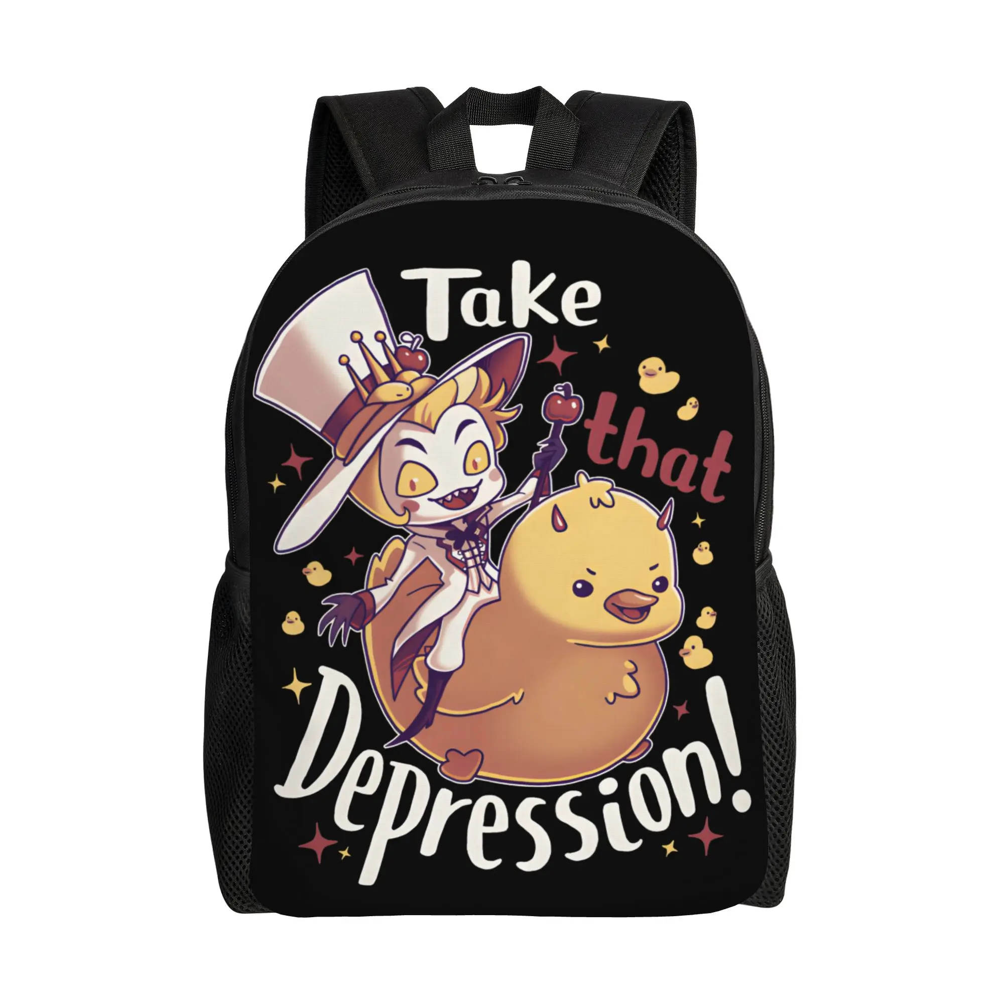 Hazbin Hotels Backpack Take that depression!  Cycling Backpacks Men Kawaii School Bags Colorful Lightweight Rucksack