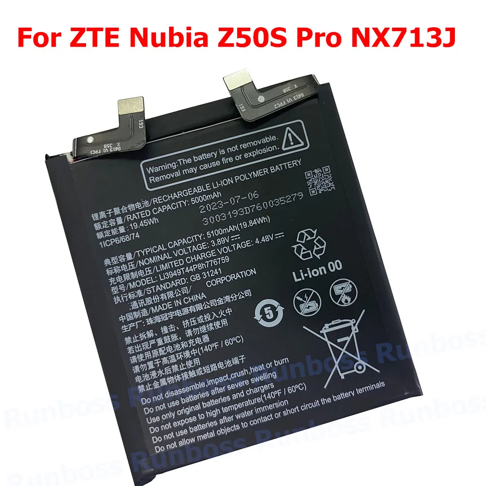 New Original Li3949T44P8h776759 5100mAh Battery for ZTE Nubia Z50S Pro NX713J Mobile Phone 1ICP6/68/74