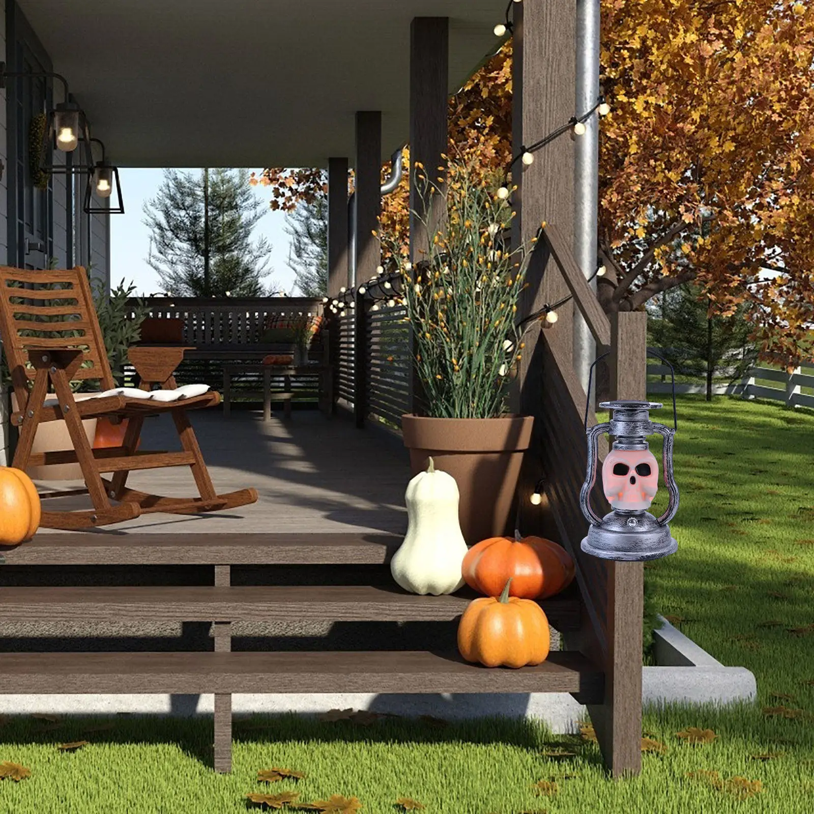 ハロウィーン-スカル-ソーラーランタン-ランプ-1個。持ち運び可能なガーデンライト、庭の装飾、レトロなパーティーグッズ、夜間照明、防水仕様。